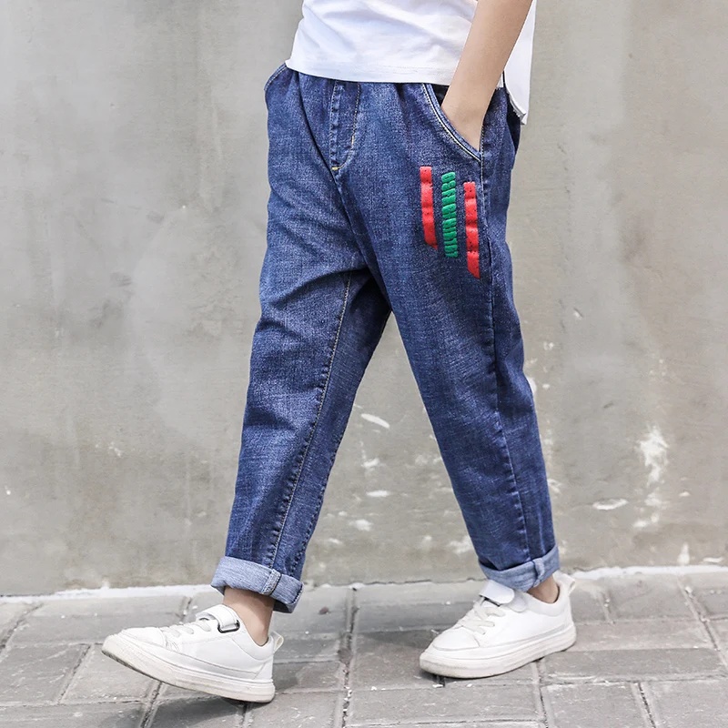 Джинсы для мальчиков детские штаны с эластичной резинкой на талии в