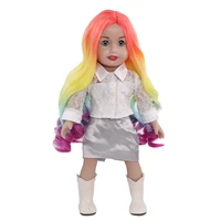 muziwig 18 inch american doll hair wig diy doll accessories rainbow color long curly hair high resistant wavy wig for diy doll