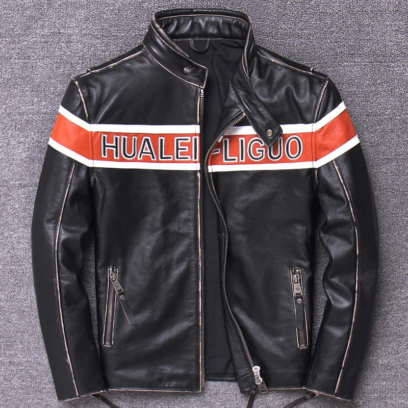 

Halley Locomotive Clothing Male Continuous System Leisure Time Do Used Head Layer Cowhide Jacket Genuine Leather