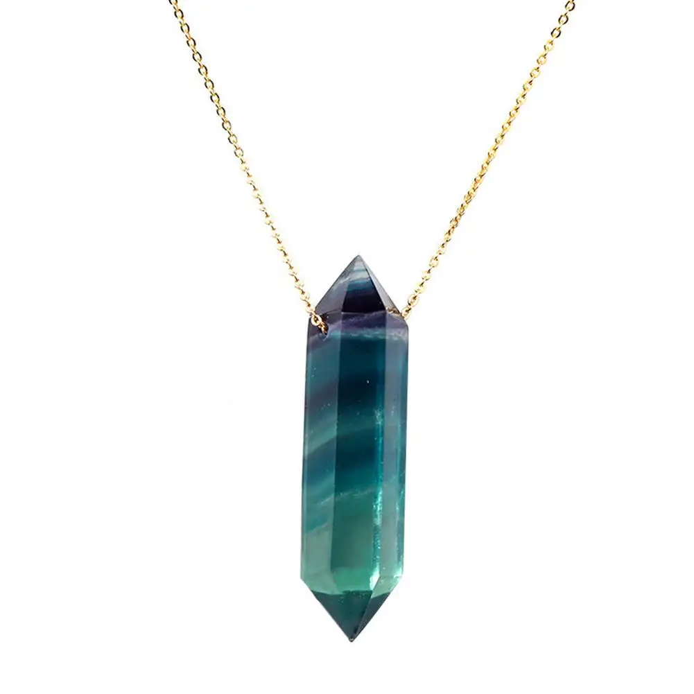 

Rainbow Fluorite Crystals Natural Hexagonal Fluorite Gemstone Pointed Reiki Chakra Pendant Necklace Decor Healing Purple Gree