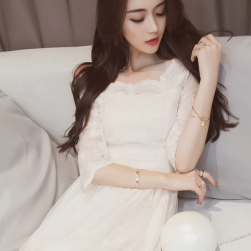 

Vintage 2019 Brief Loose Dresses Casual High Waist A-line Summer Dress Korean Vintage Fashion Square Collar White Dress