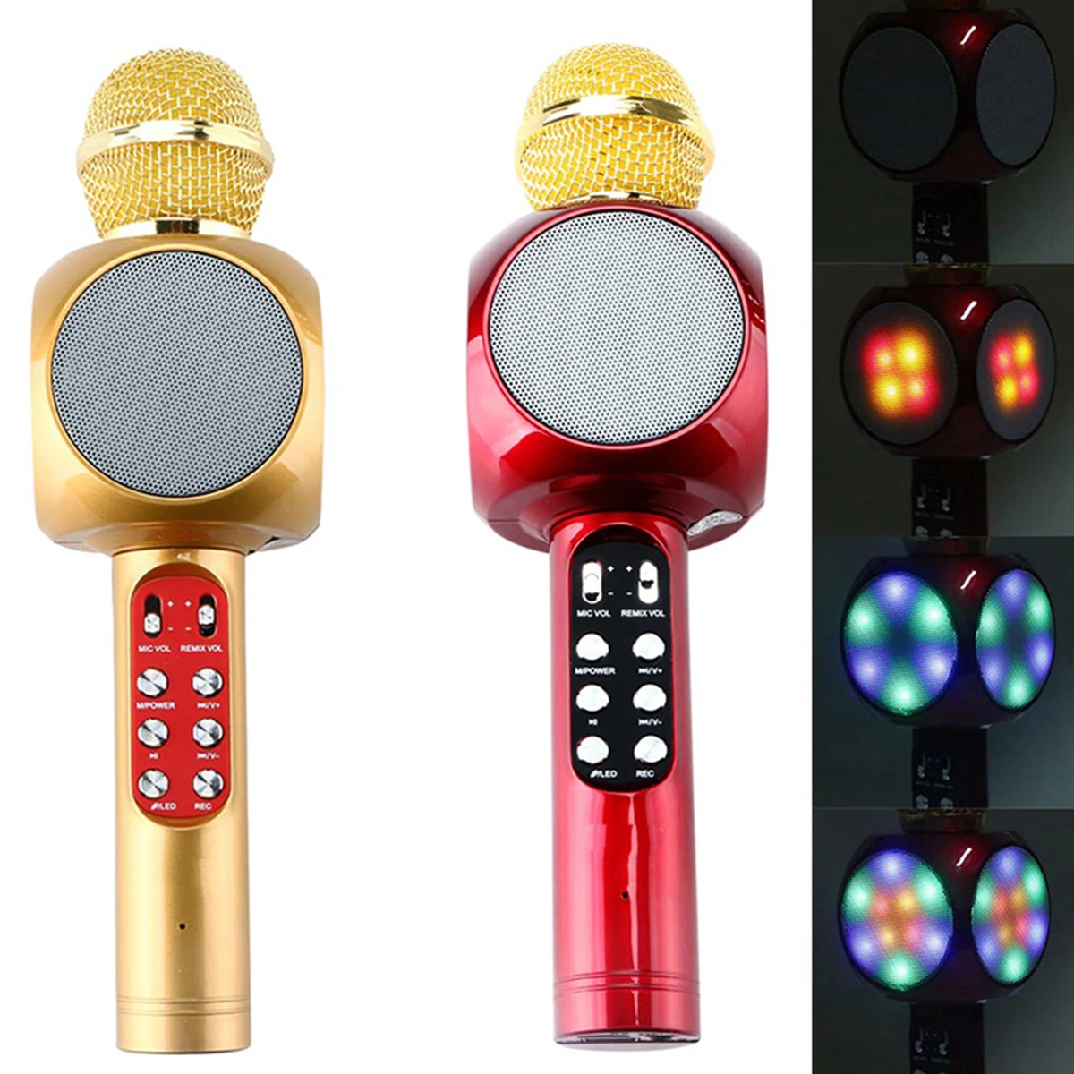

WS1816 Wireless Bluetooth Karaoke Handheld MIC Microphone Music Audio Phone Speaker Singing KTV Flash Led Light Microphones