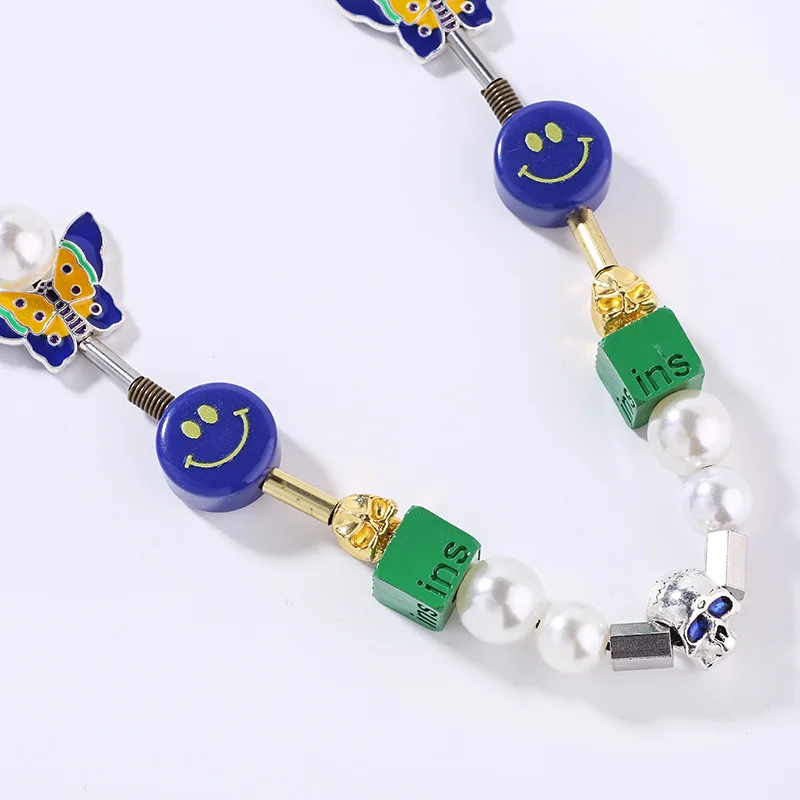 Модное универсальное круглое ожерелье в виде бабочки с бисером стиле хип-хоп