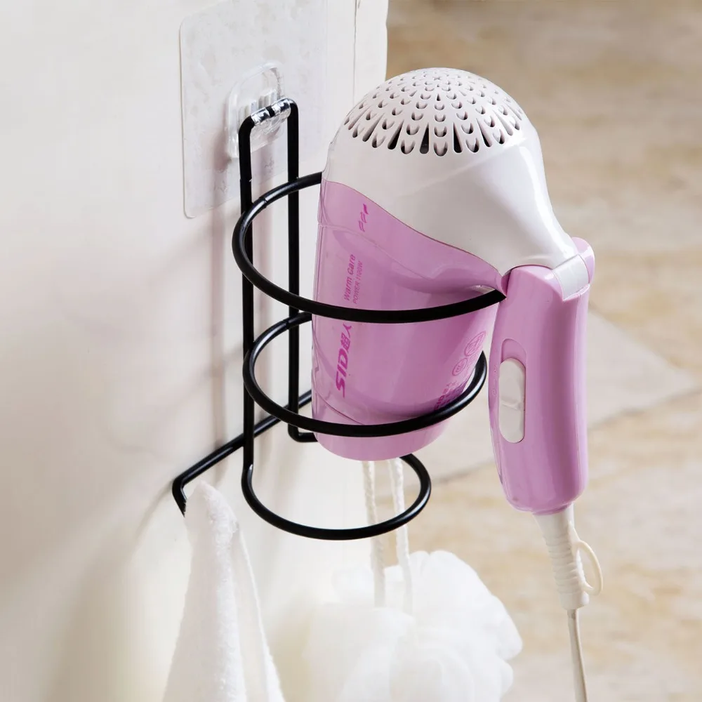 Iron Wall Mounted Hair Dryer Holder Bathroom Storage Shelf Towel Rack with Hooks for Hairdryer Organizer Shower Caddy | Обустройство