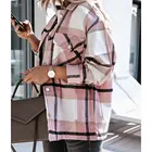 Куртка женская клетчатая оверсайз с отложным воротником, модный пиджак свободного покроя, уличная одежда, на осень