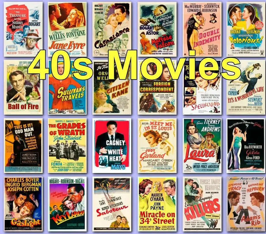 

42 вида на выбор, классический винтажный фильм 1940s 40s, художественный фильм, Шелковый постер для вашего дома, Настенный декор 24x36 дюймов