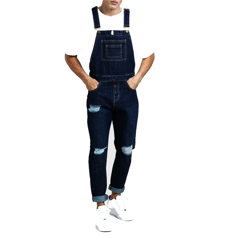 

KIMSERE Men's Hi Street Destroyed Jeans Jumpsuits Fashion Streetwear Ripped Denim Bib Overalls With Holes Suspender Pants S-XXXL