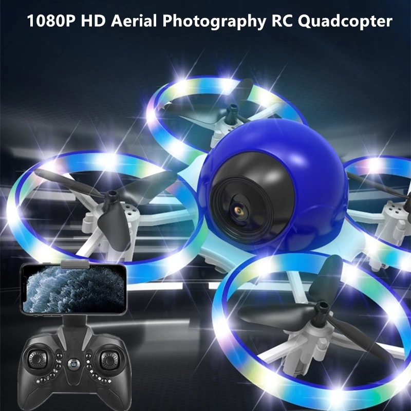 

1080P HD Aerial Photography RC Drone Fixed Height Hold Anti-crash Colorful Lights Stunt Roll One Key Return FPV RC Quadcopter