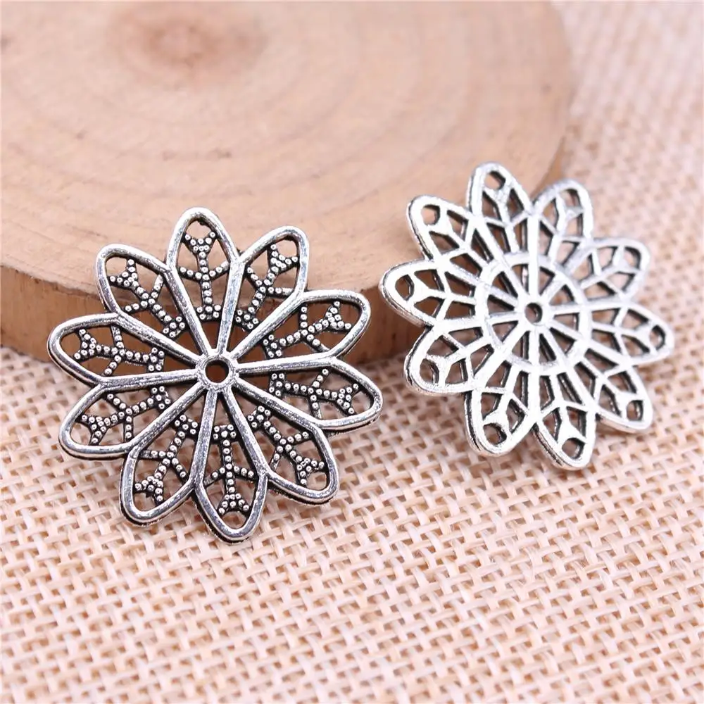 

Flower Charms For Jewelry Making Findings Handmade DIY Craft 5pcs Antique Silver Color 25x25mm