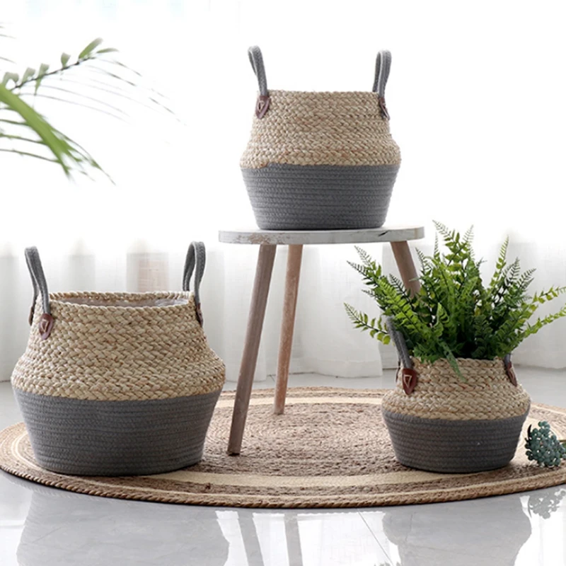 

Foldable Natural Seaweed Weaving Flower Pot Seagrass Wicker Basket Flower Plant Home Decor Garden Storage Accessories