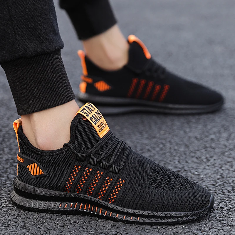 

Running Shoes Men's Sports Shoes Breathable Comfortable Black Sneaks Fashion Rubber Soft Sole Lace-up Flat Vulcanized Shoes