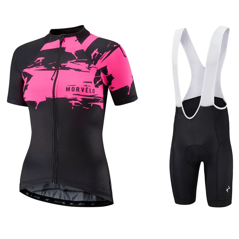 

2020 Women morvelo Summer Short Sleeve Jersey Bib Shorts Set Cycling Clothing Pro Team Outdoor Bicycle Clothes gel pad
