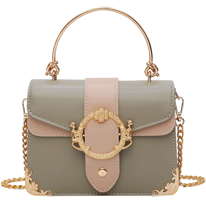 

Elegant Femael Metal Ring Tote bag 2021 Fashion New Quality PU Leather Women's Designer Handbag Chain Shoulder Messenger B