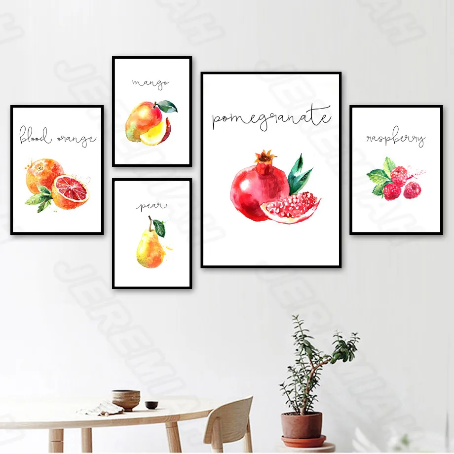 

Cartoon Pomegranate Bayberry Fruit Poster Nordic Style Wall Art Canvas Print Painting Kitchen Room Decoration