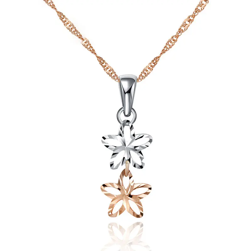 Ожерелье Glitzy из натурального золота с подвеской в виде двух тонов и звезд 18 К