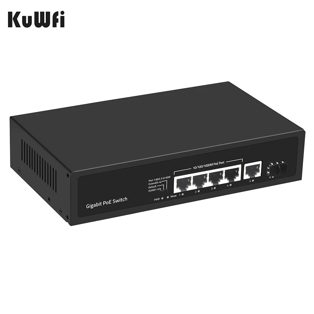 

4 10/100 /1000Mbps Gigabit PoE ports 1 Gigabit Ethernet Uplink 1 SFP Gigabit Uplink Optical Ports PoE Switch Gigabit 60W