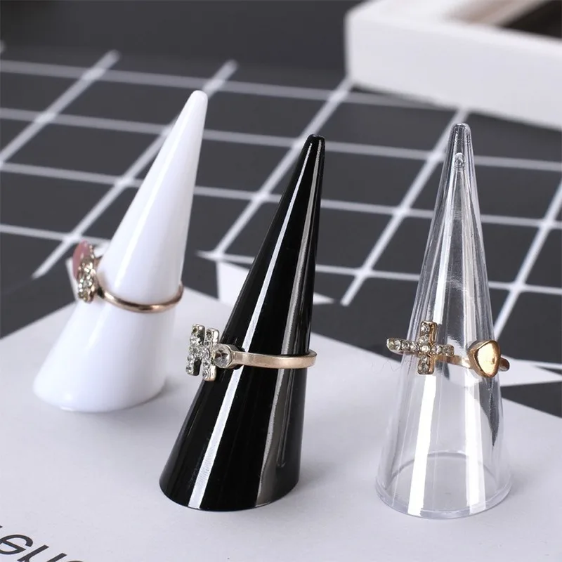 Black White Finger Cone Fingertip Ring Display Stand Jewellery  Holder Storage Plastic Showcase Stand Rings Jewelry Organizer images - 6