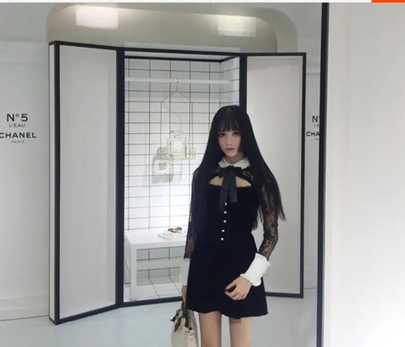 Женское платье в викторианском стиле черное ажурное с бантом готическом для