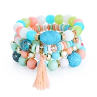 ornapeadia hot selling bangle bohemian turquoise tassel beaded multi bracelet for women ladies beaded wholesale