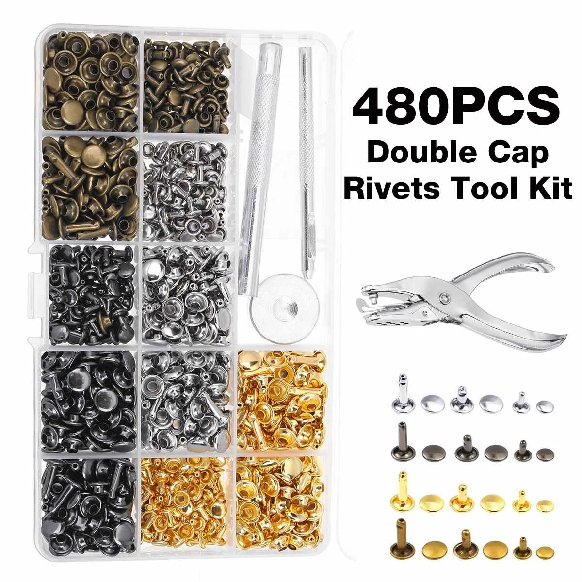 480 наборов кожаные заклепки двойная крышка трубчатые металлические шпильки с