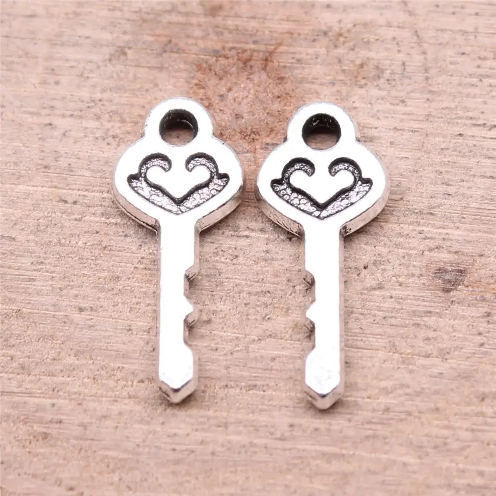 

Key Charms For Jewelry Making Findings Handmade DIY Craft 40pcs Antique Silver Color 17x7mm