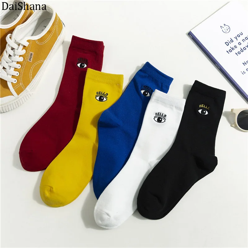 Носки для девочек 1 пара носки в стиле Харадзюку милые с вышитыми глазами
