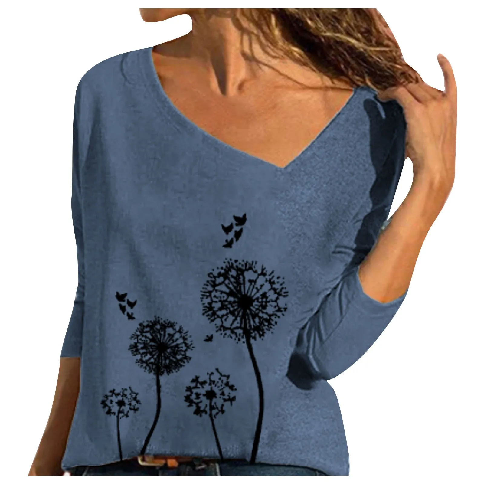 Блузка женская с V образным вырезом пуловер топы рубашка длинным рукавом и