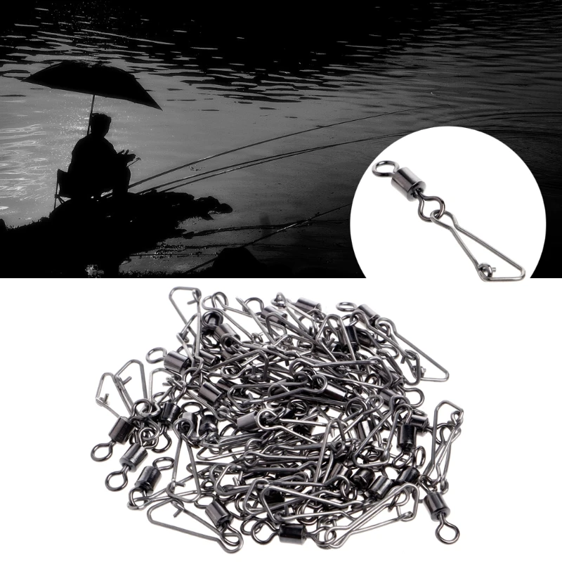 

50Pcs Stainless Steel Fishing Bearings Hooked Snap Pins Rolling Swivel Connector Dropship