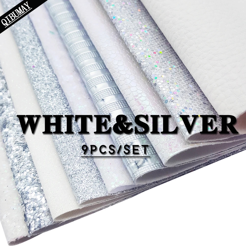 

QIBU 9 шт. 22*30 см искусственная кожа ткань белый и серебристый массивные блестящие Сумки из искусственной кожи ручной работы украшения серьги ...