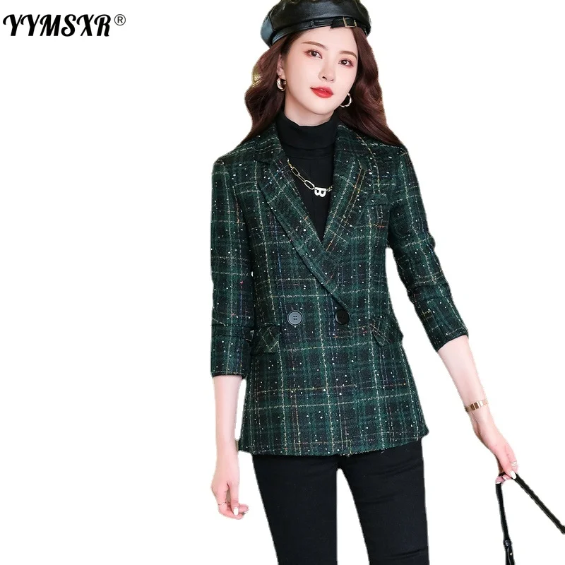 S-4XL  Autumn and Winter Suit Women's New Style Elegant Plaid Double-breasted Ladies Jacket High Quality enlarge