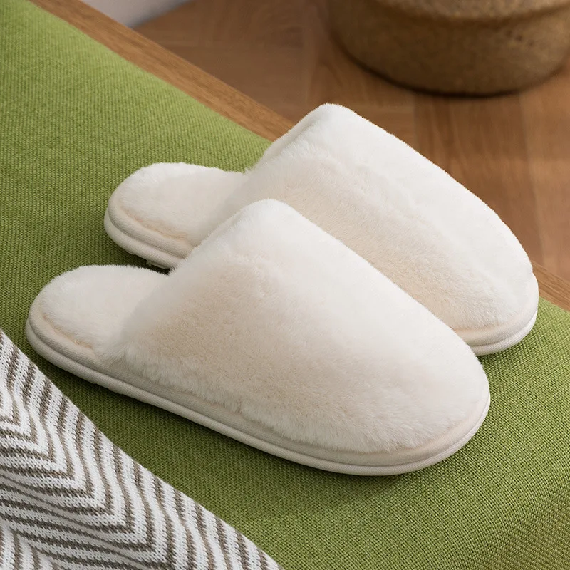 

New Autumn and Winter Plush Slippers Indoor Non-slip Warmth Simple Solid Color Fashion Home Plush Cotton Shoes Women