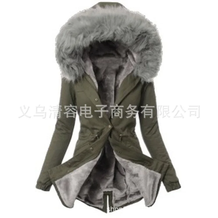 AliExpress, новинка,, Женская однотонная Повседневная теплая хлопковая стеганая одежда с меховым воротником и завязками