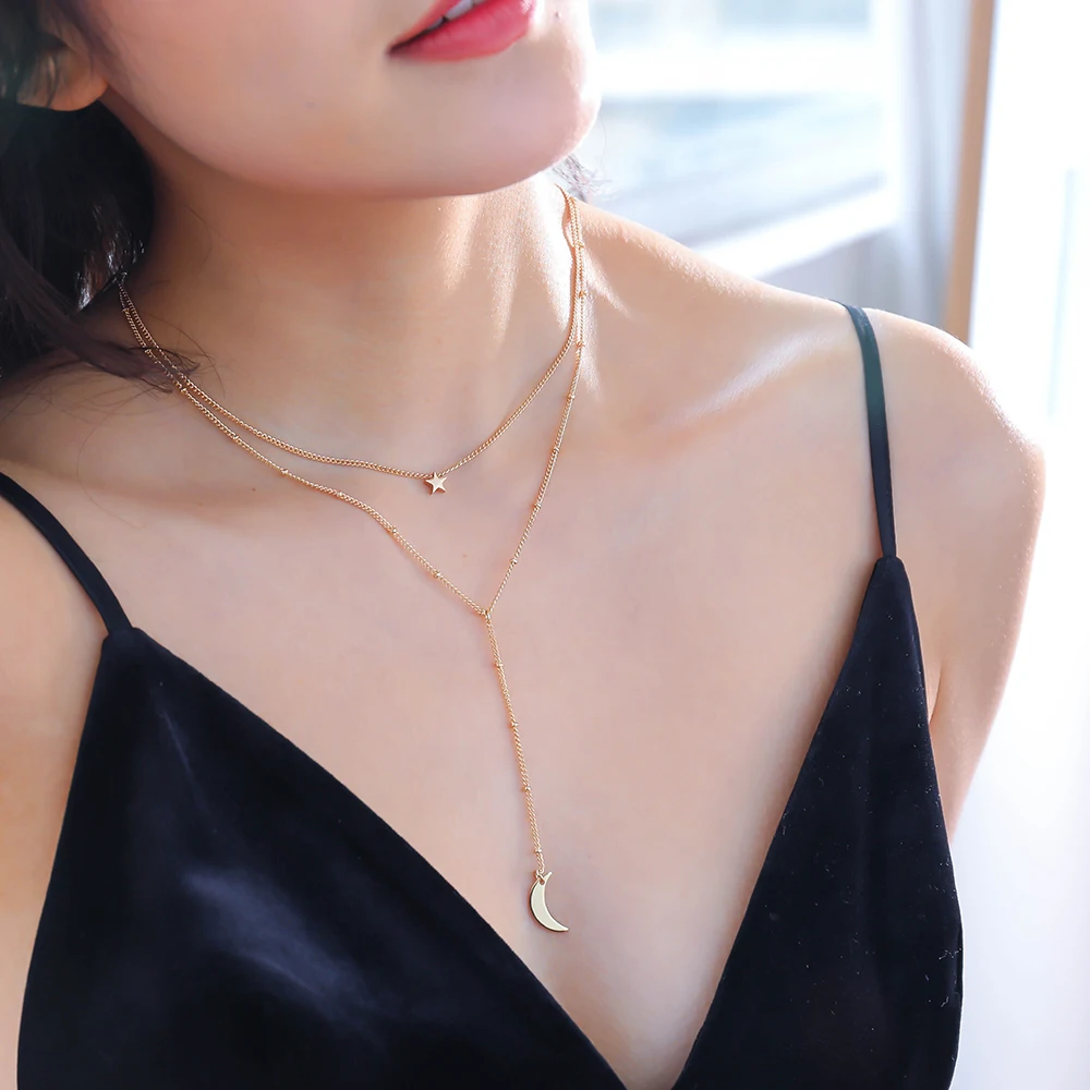 Женское многослойное ожерелье KCALOE с Луной и звездой в стиле ретро из золотистого