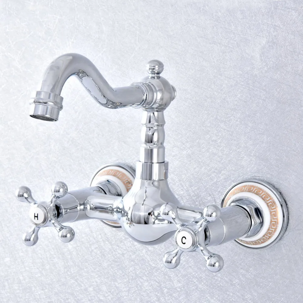 Полированный хромированный настенный поворотный смеситель для раковины в