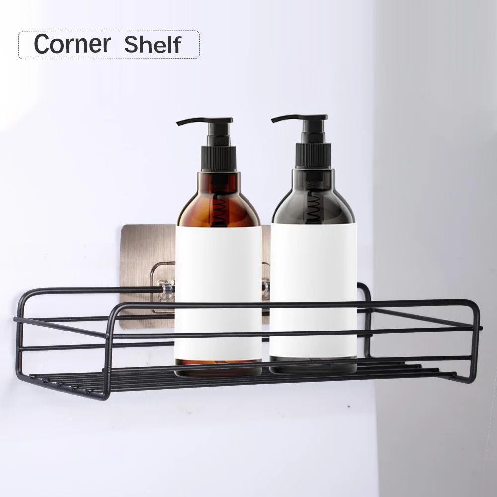 

Iron Corner Rack Wall Mounted Storage Shelf with Sticker Floating Bathroom Organizer Cabinet for Kitchen Bathroom Accessories