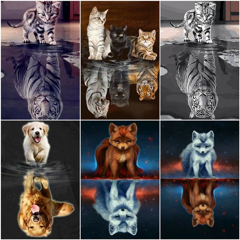 

5D Diamond Painting Cat Tiger Full Square Round Diamond Embroidery Cats Diamond Mosaic Animals Pictures Of Rhinestones