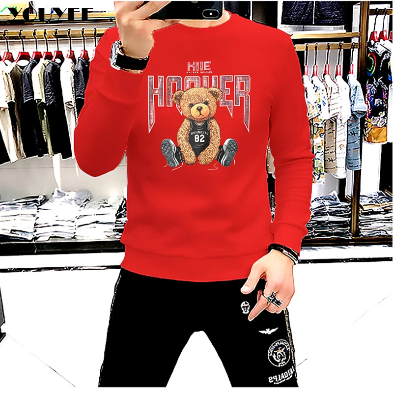 Мужские толстовки с капюшоном и принтом поп-медведя Удобный Повседневный