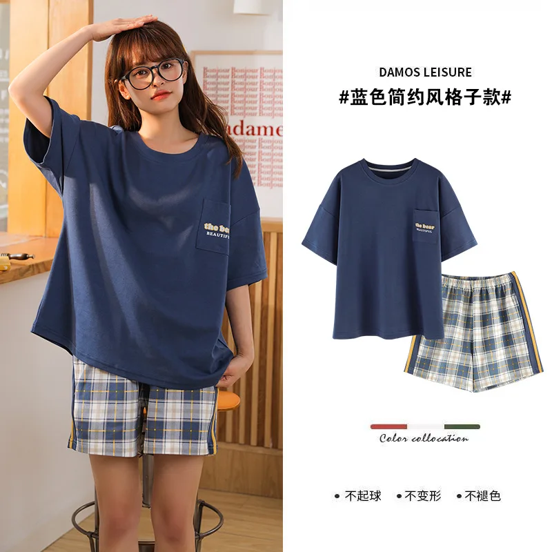 

Korean Cute Cartoon Floral Print Comfort Women Sleepwear Women's Summer Pajamas Set Cotton Short Sleeve Sweet Ladies Nightwear