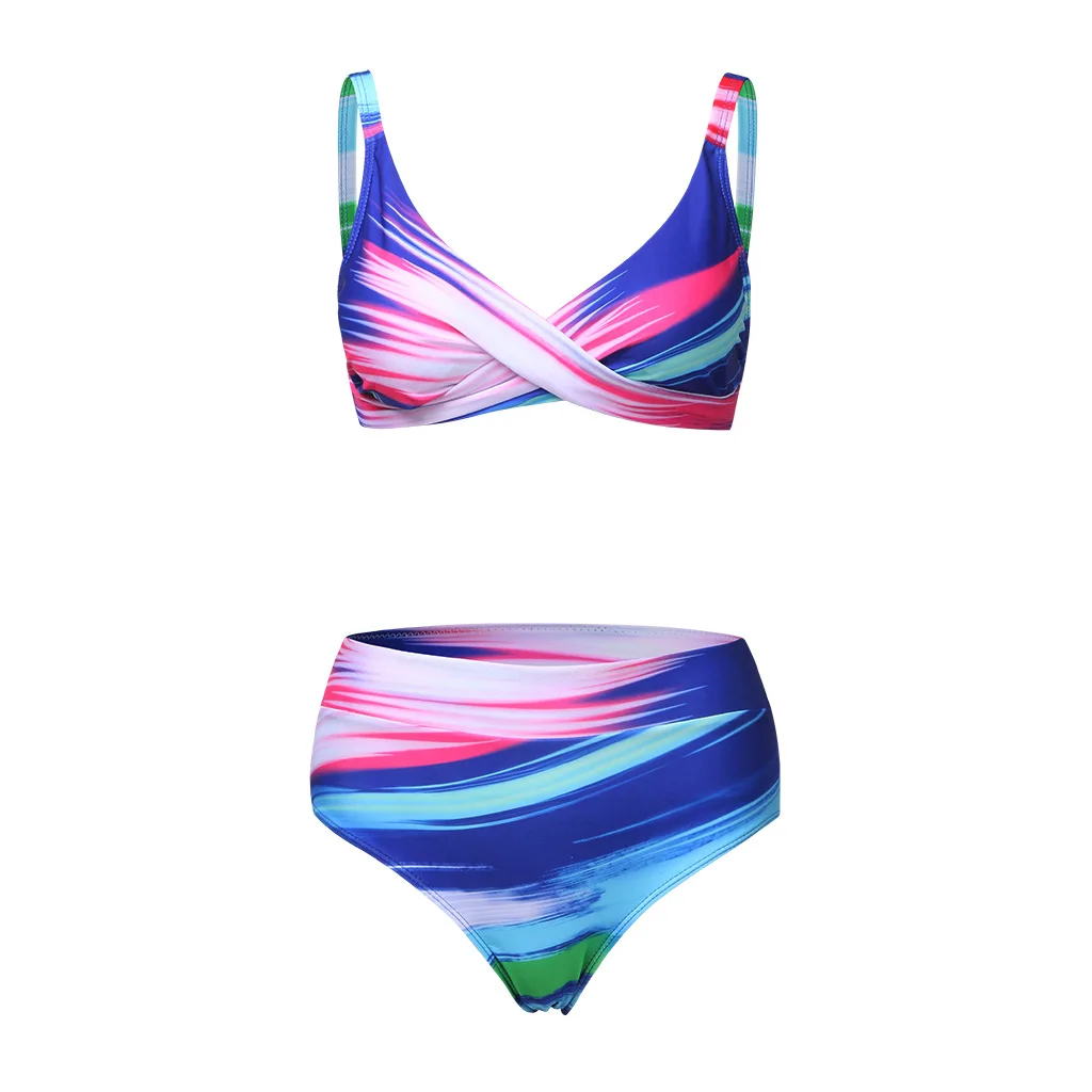

Women 's Swimsuit 2021 New Tie- Dye Bikini Set Split Swimsuit High Waist Swimsuit Retro Dots Cross Women 's Sling
