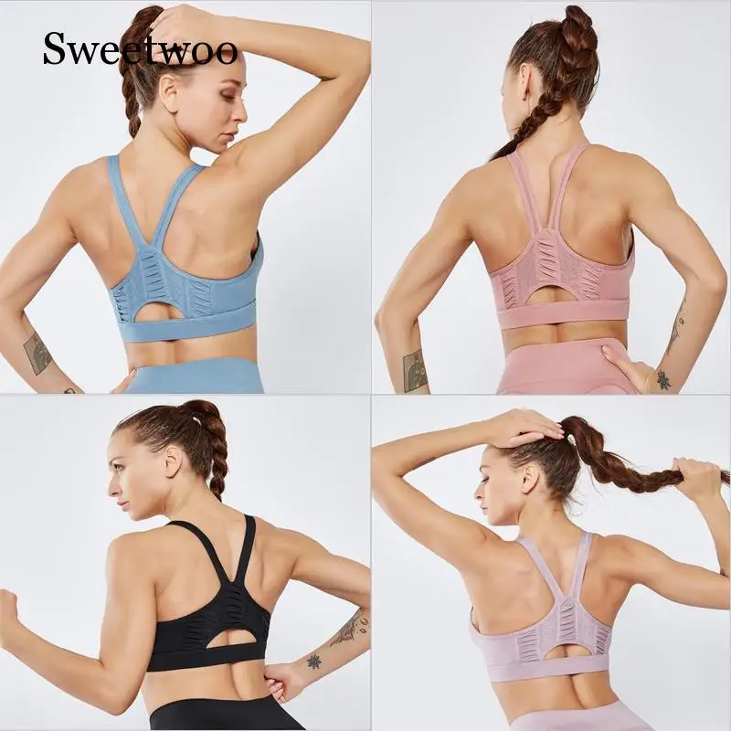 2019 Woman Sports Bra Yoga Exercise Clothing Female Breathable Quick-dry Shock-proof Vest-type Sports Underwear Gym Running Tops