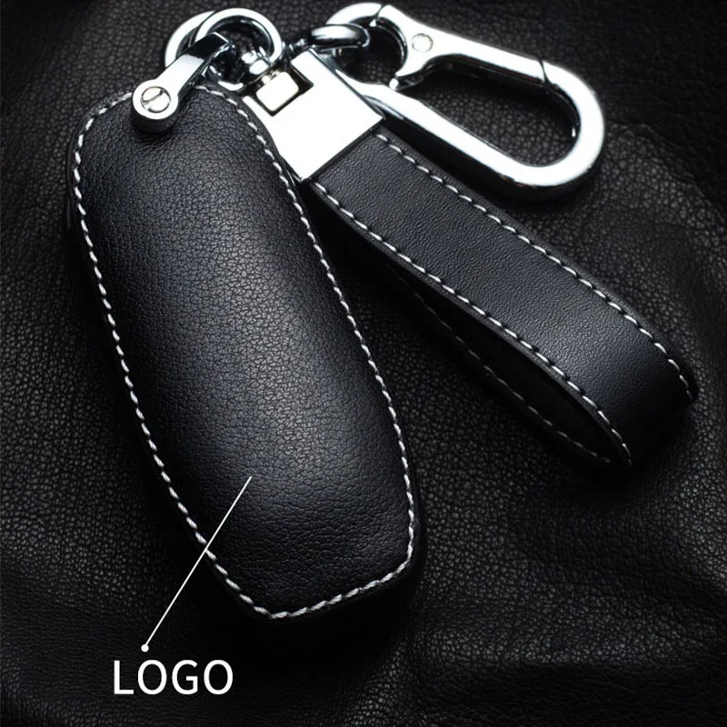 

Leather Car Key Case Cover for Ford Edge Explorer Fusion Mustang F-150 F-450 F-550 Lincoln MKZ MKC Smart Remote Fob Covers