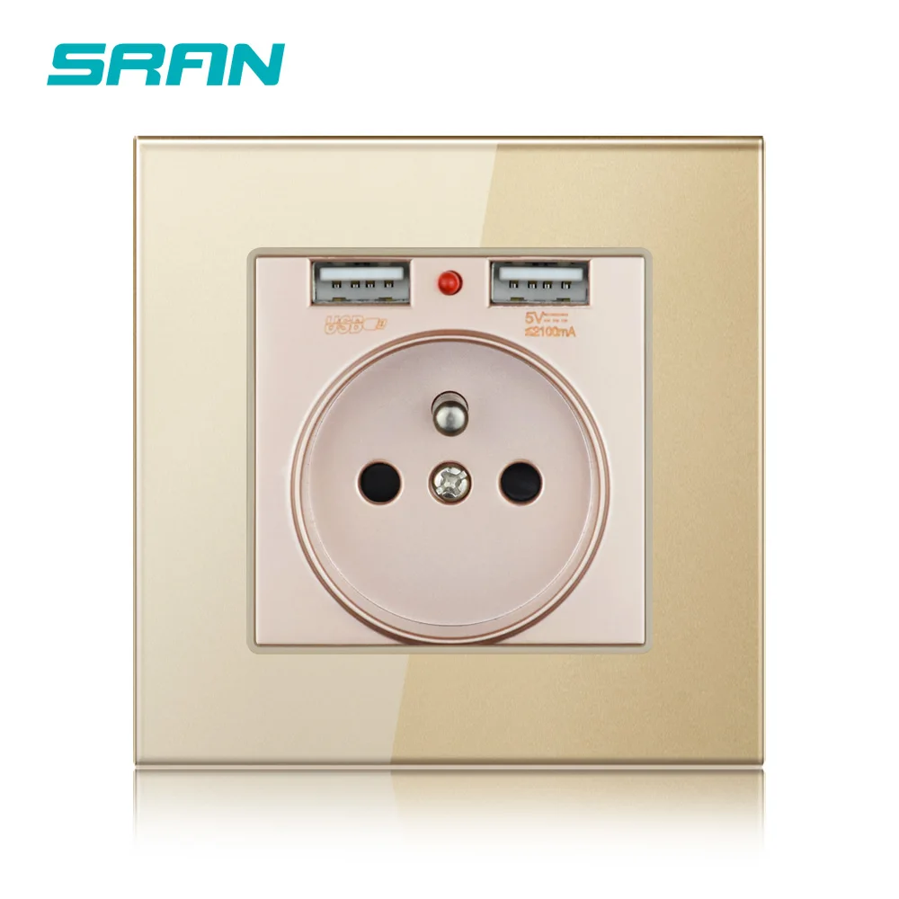 Французская настенная электрическая розетка 16A с двойным Usb зарядным устройством