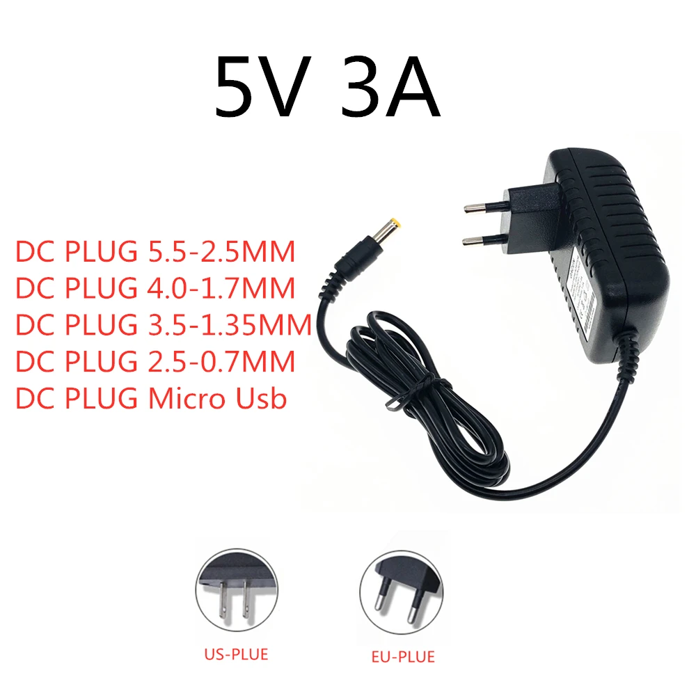 Адаптер питания 5 в пост. Тока 0 В 3 А 3000 мА Micro Usb Ac/DC штепсельная вилка стандарта ЕС