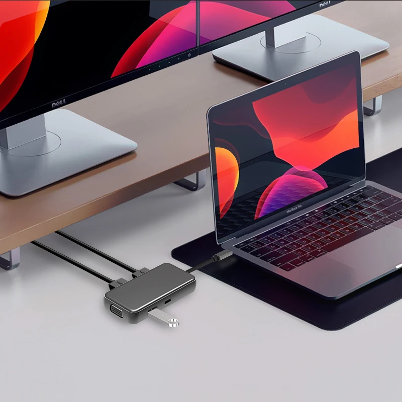 KuWFi 5 в 1 usb-хаб Type-C концентратор док к USB 3 0 HDMI VGA PD адаптер для MacBook Pro/ноутбука |