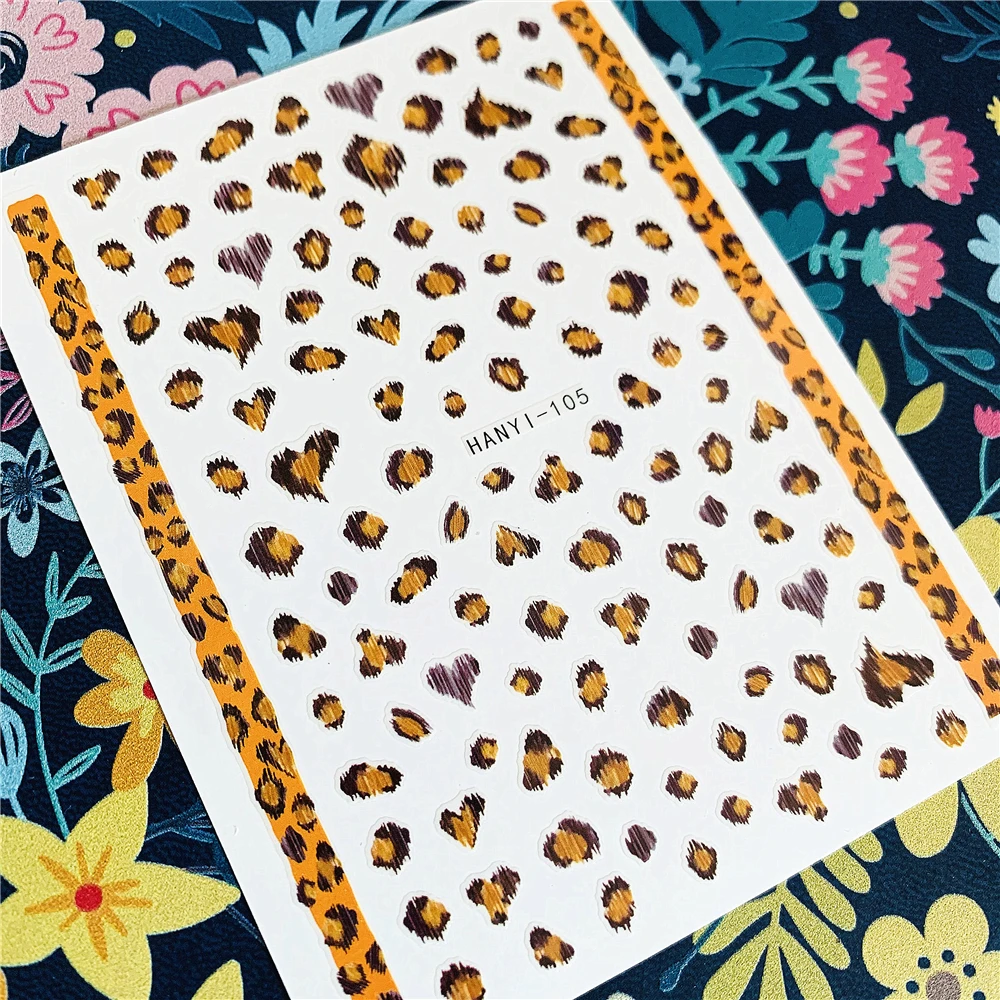 

Newest HANYI-105-257-258-259-260-312 Leopard flower 3d nail art sticker nail decal stamping export japan design
