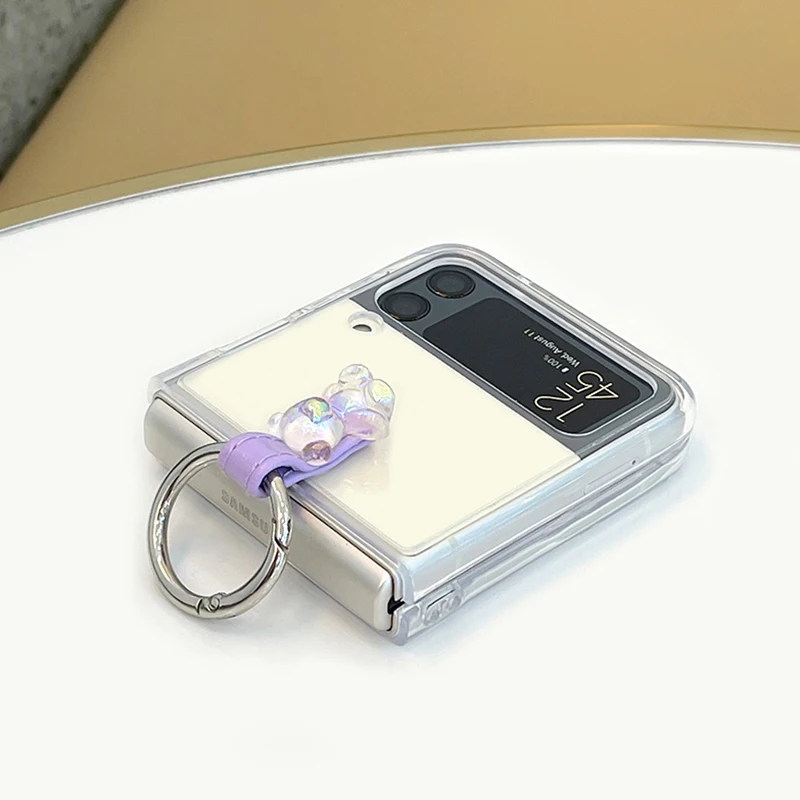 

For Samsung ZFlip 3 Case Transparent Ring Buckle Soft Shell for Zflip 3 Cute Colorful Bear 5G Cartoon For Galaxy Zflip3 5G