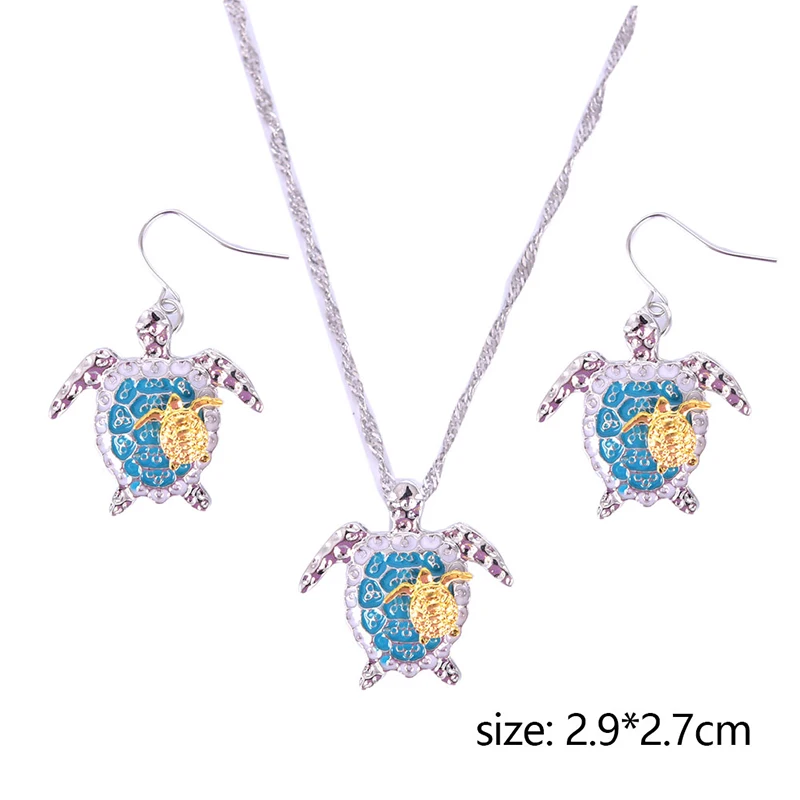 

2021 Necklace For Women Zircon Charm Beach Turtle Necklaces Earrings Unique Small Turtle Necklace Rings Set Women Jewelry Gift