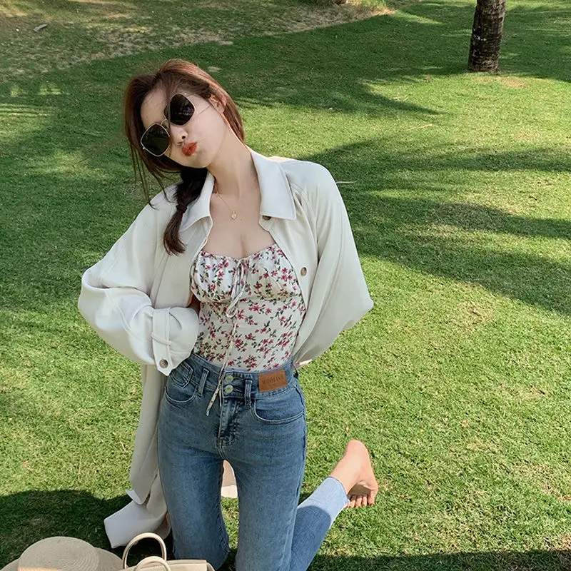 

Elegant Printed Blouses Women Long Sleeve Square Collar Froal Tops Office Ladies Loose Shirts Casual Korean Style 2021 Summer