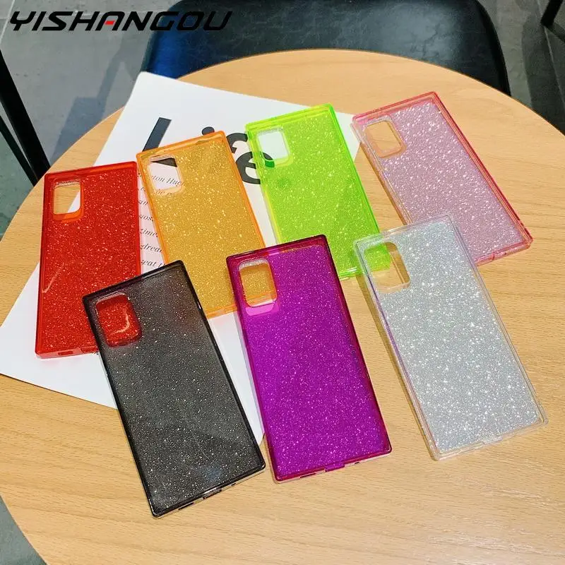 

Glitter Square Solid Case For Samsung A51 A71 A52 A72 A32 A50 S21 S20 FE Note20 Ultra S10Plus Shockproof Silicon Soft Back Cover