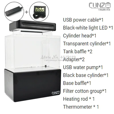 

Small Plastic Fish Tank Portable Desktop Aquaponic Aquarium Tank Fish Bowl with Water Filtration LED & Quiet Air Pump for Decor